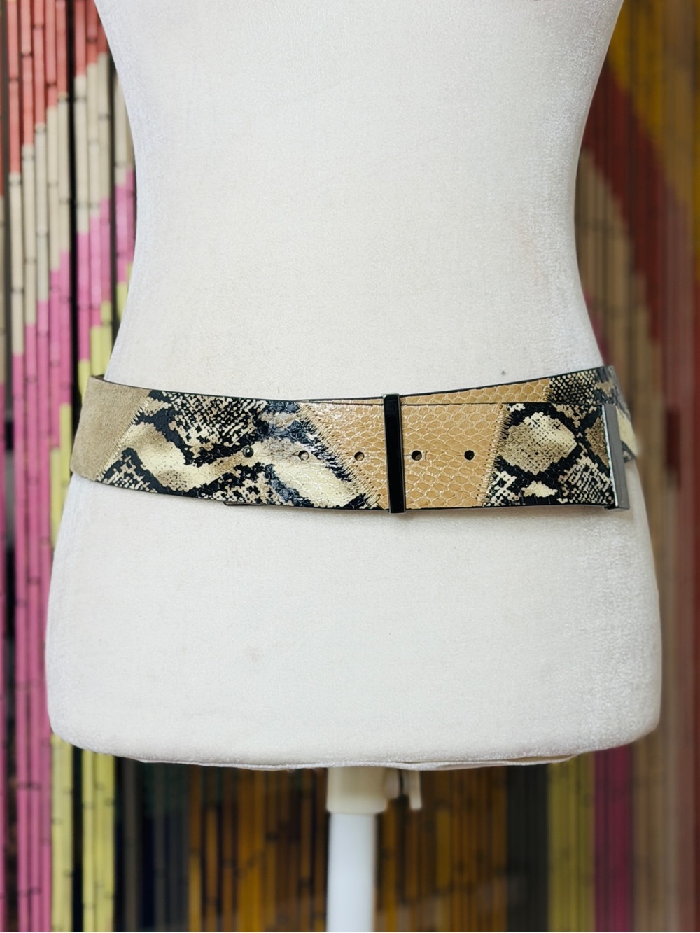 Y2K Worth XL Leather Snakeskin Patchwork Wide Low Waist Statement Belt